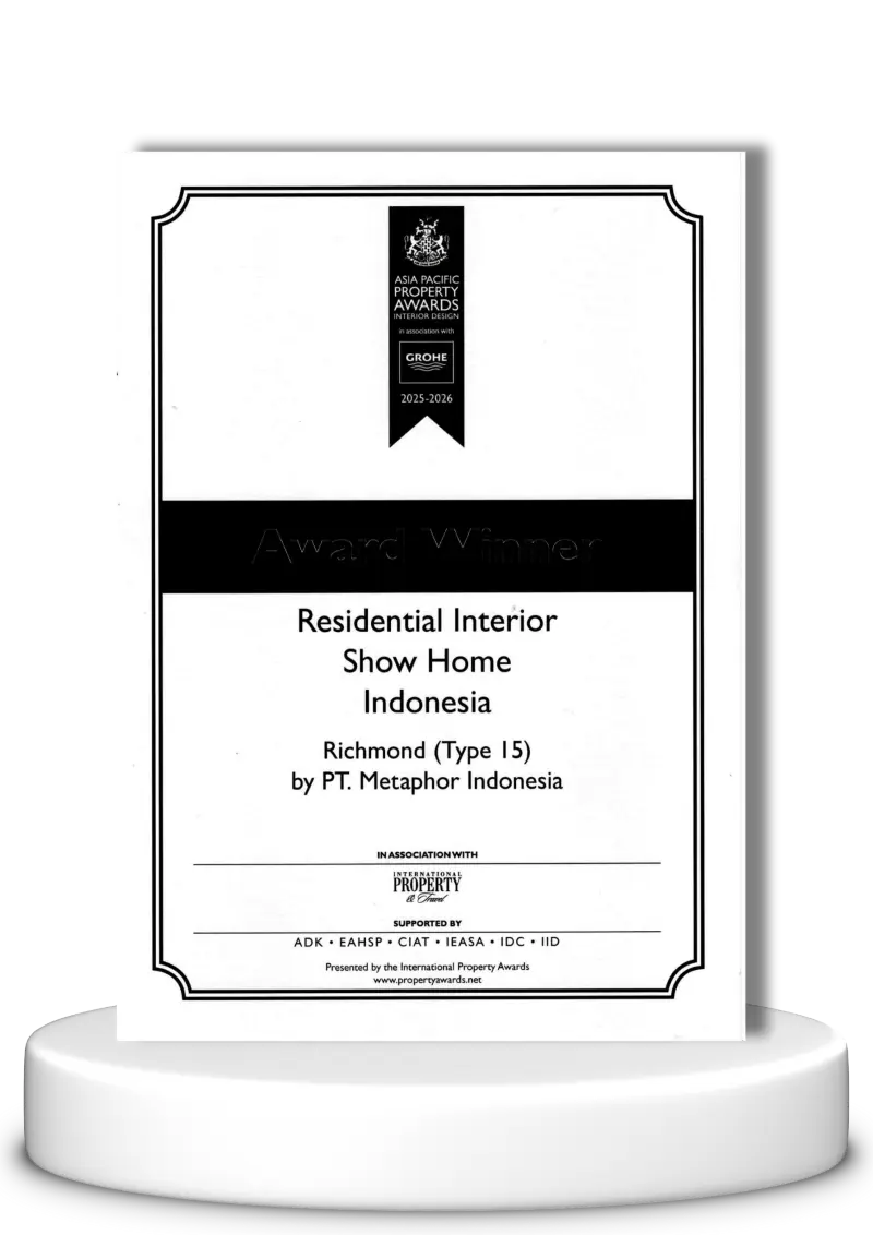 Award Winner for Residential Interior Show Home Indonesia held by GROHE Asia Pacific Property Awards 2025