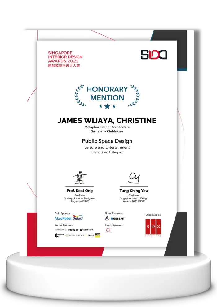 Honorary Mention Public Space Design Leisure and Entertainment at Singapore Interior Design Awards 2021